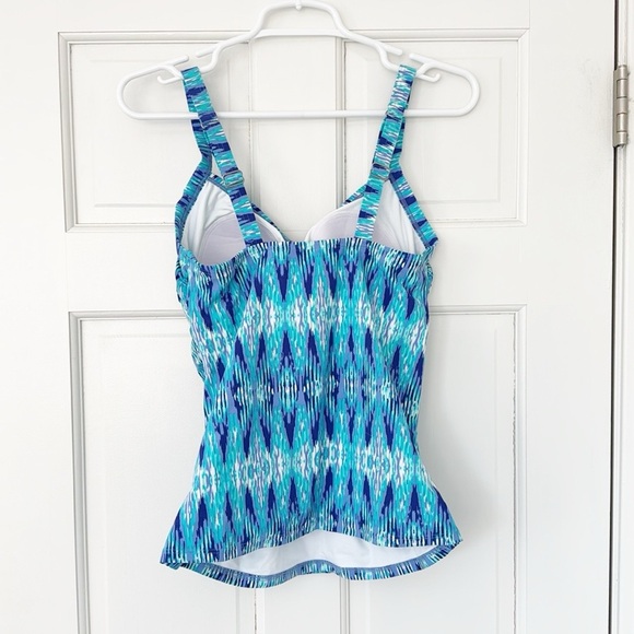 L.L.BEAN swim tankini size 8 blue white adjustable straps UPF 50+ - Picture 2 of 6
